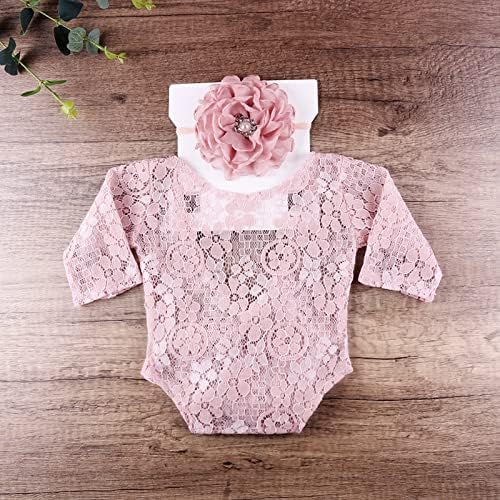 Newborn Girl Photography Outfits, Backless Lace Romper with Flower Headband Photo Props, Baby Girl Photoshoot Outfits