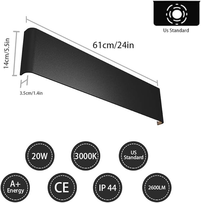 Ralbay 24 inch LED Wall Sconce Lighting, 20W Black Vanity Lights