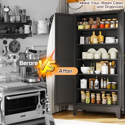 75" Metal Kitchen Pantry Cabinet