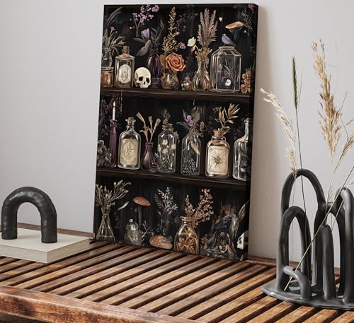 Gothic Witchy Canvas Wall Art Apothecary and Potion Bottles Picture Wall Decor Dark Academia Decor Witch Poster Tarot Aesthetic Painting Print Artwork for Living Room Bedroom Witchcraft Home Decor