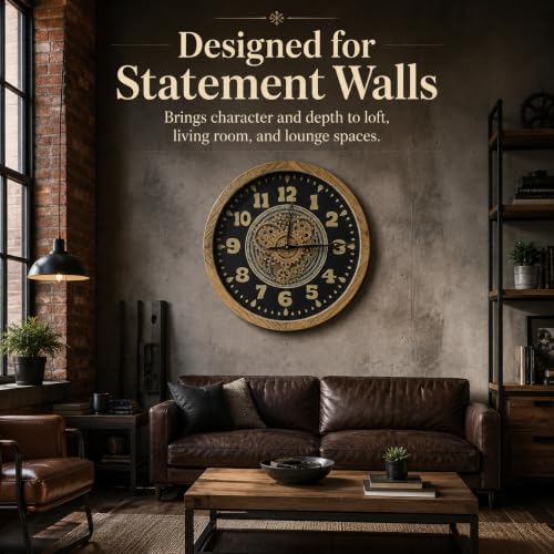 20" Real Moving Gears Wall Clock for Farmhouse Living Room Decor