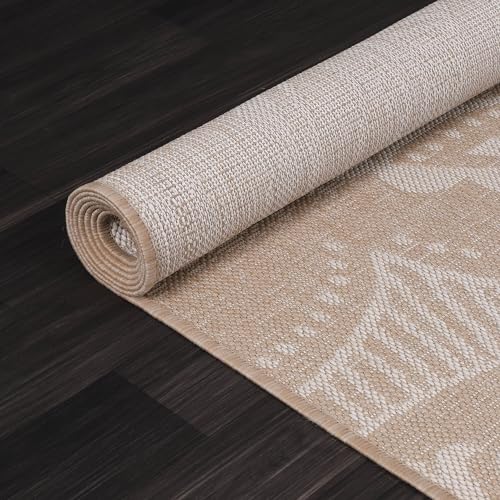 Medallion Outdoor Rug 6x9 Washable Outside Carpet for Indoor Patio Porch Waterproof Easy Cleaning Non Shedding Area Rugs Beige 6 x 9