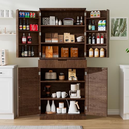 72" Kitchen Pantry Storage Cabinet with Doors and Shelves
