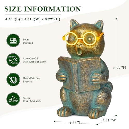 Solar Reading Cat Decor with Light
