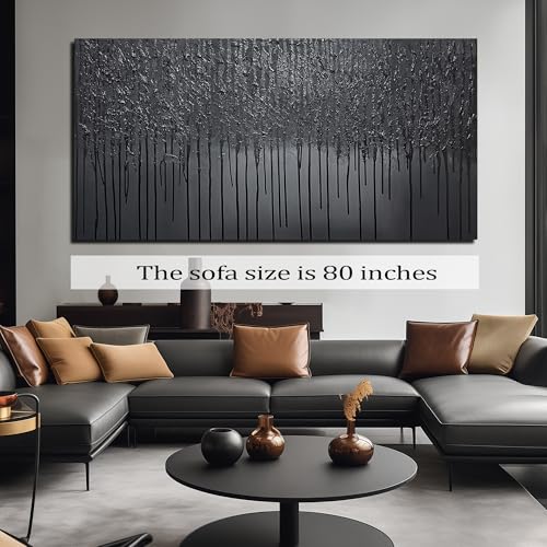 3D Painting Wall Art for Living Room Black Abstract Wall Decor for Dining Room Extra Large Wall Art for Office Size 40 x 80 Inch