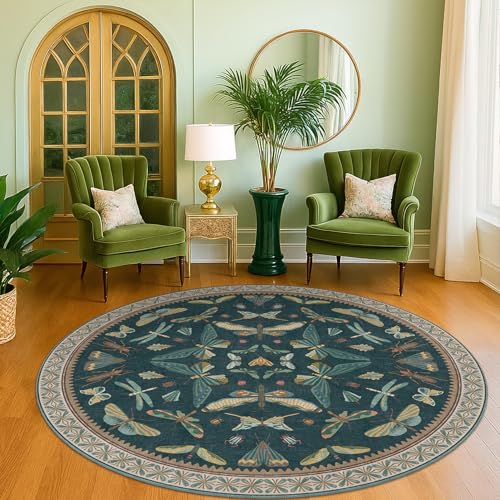 Washable Teal Round Rug 6ft (28.27 Sq Ft)