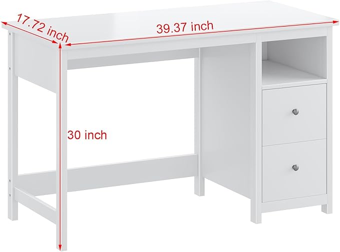 BHG White Desk with Drawers,Modern Small Computer Desk for Home Office, Makeup Vanity Desk Dressing Table for Bedroom,Filing Cabinet Writing Table PC Desks for Study (White, 39.3")