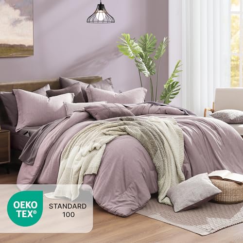 King Size Comforter Set 7 Pieces Lilac Cationic Dyeing Bed in a Bag