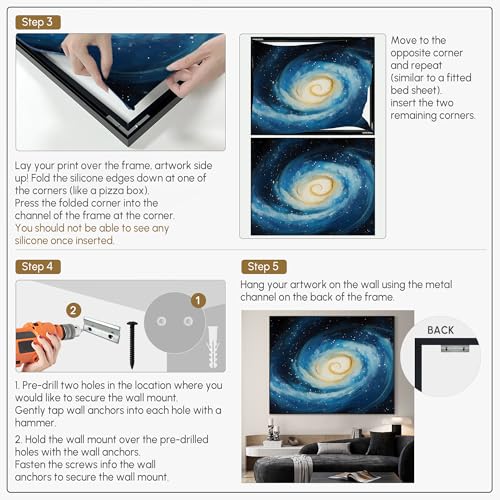 60"x72" Extra Large Framed Wall Art Spiral Galaxy Vivid Blue and Yellow Cosmic Space Illustration for Home Living Room Bedroom Decor