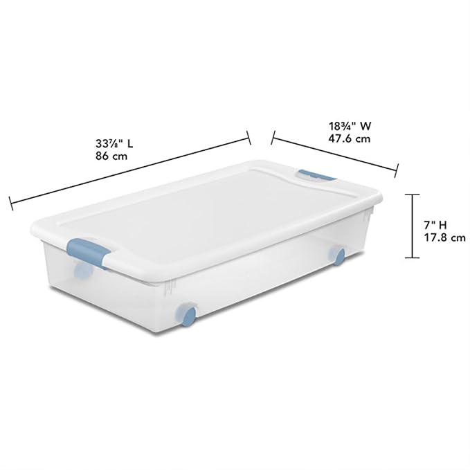 Sterilite 4-Pack Latching Box, Under Bed Storage Bins with Lids, Clear Plastic, 56 Quart - Heavy-Duty Organizing Containers for Closet, Bathroom, and Office