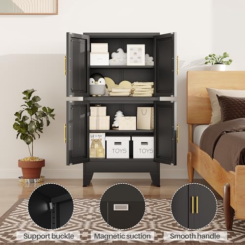 47” Black Metal Bathroom Storage Cabinet