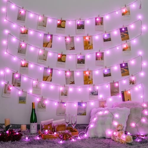 33FT 100 LED Pink Globe String Lights Battery Operated 8 Modes