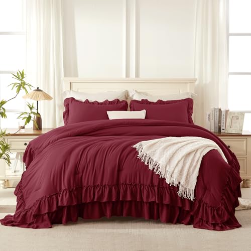 Burgundy Ruffle Super King Comforter Set