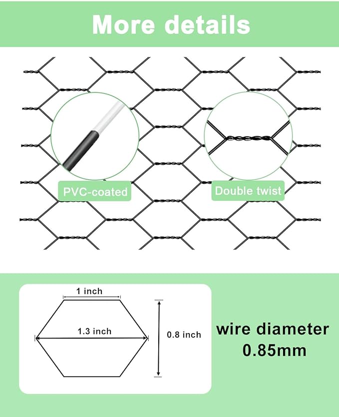 Garden Poultry Black Chicken Wire - 16.5 '' × 315 '' Chicken Wire for Crafts, Garden Fence Animal Barrier, 0.8 inch Mesh Poultry Netting Fence, Pet/Rabbit/Chicken Wire Fencing