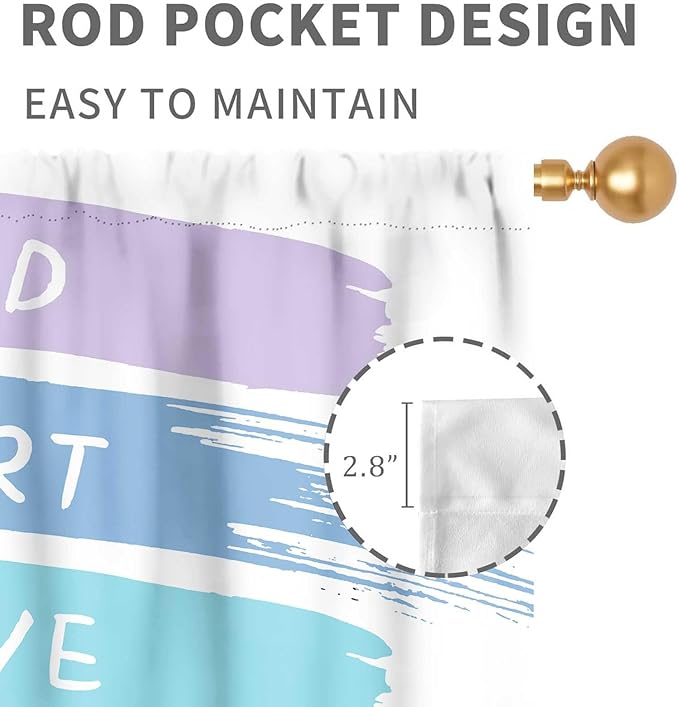 Rainbow Curtains for Classroom, Kids Girls Baby Boho Cute Inspirational Motivational Quotes Cartoon Colorful Pastel Nursery Classroom Bedroom Living Room Bathroom Window Drapes 2 Panels, 52"x84" Inch