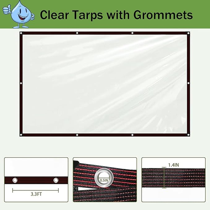 Chicken Coop Cover for Winter - Waterproof Chicken Coop Tarp with Elastic Cords & Rope, Durable Covers for Winter Protection Patio Covering Henhouse Porch Canopy Plant Camping,10x16 FT