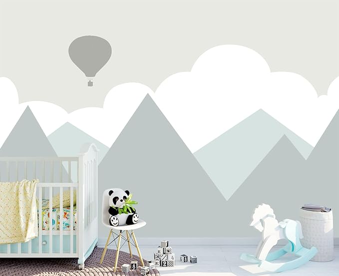 Cartoon Hot air Balloon Mountain Peak Baiyun Children's Nursery Wall Mural Wallpaper 103" x 69"