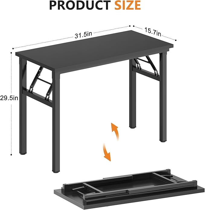 DlandHome 31.5 inches Small Computer Desk for Home Office Folding Table Writing Table for Small Spaces Study Table Laptop Desk No Assembly Required Black DND-AC5CB-8040