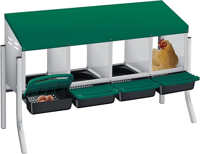 4-Hole Chicken Nesting Box, Roll Away Nest with Removable Tray, Easy Egg Collection & Cleaning, Wall-Mount Nesting Boxes for Hens, Chicken Coop - Green