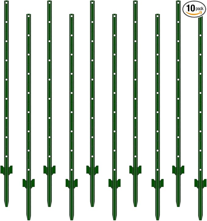 Fence Posts 5 Feet, Pack of 10, 3-4-5-6-7Ft Heavy Duty Garden Metal Steel Fence Post with U-Channel, No Dig Steel U Post Fencing for Lawn, Garden