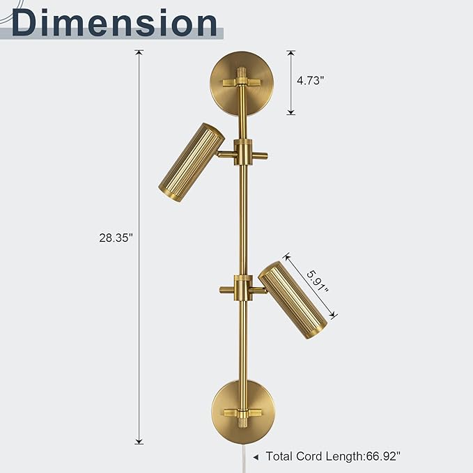 Gold Plug in Wall Sconces, 3 Lights Wall Mount Lamp