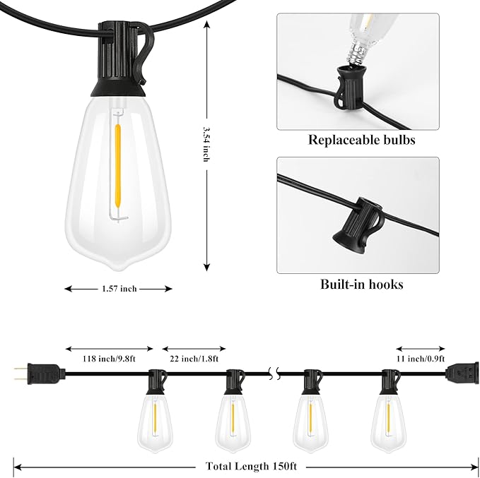 Brightever Outdoor String Lights 150FT, Patio Lights