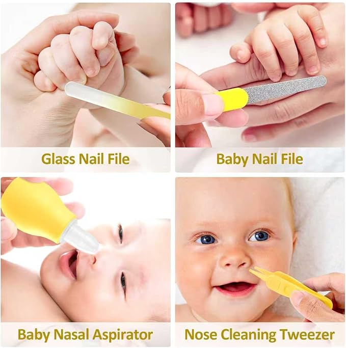 Baby Grooming Kit, Infant Safety Care Set with Hair Brush Comb Nail Clipper Nasal Aspirator,Baby Essentials Kit for Newborn Girls Boys (Yellow)