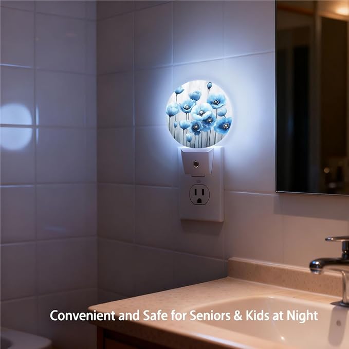 Plug-in Poppy Flowers Night Light Blue Floral Night Lights Plug into Wall
