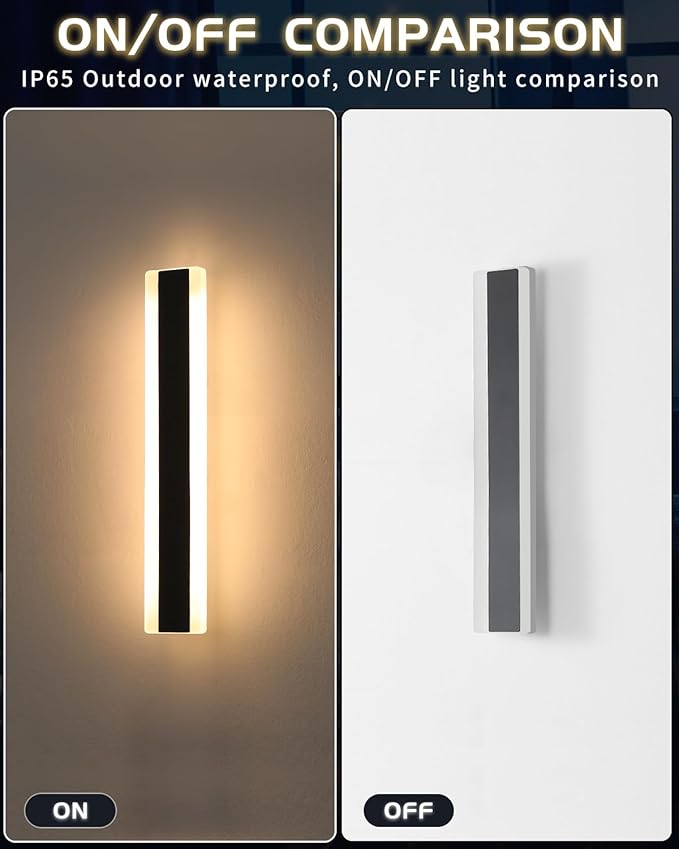 Mikeru 2pack 23.6inch Modern Outdoor Wall Light Fixtures, 3000K Exterior Lights