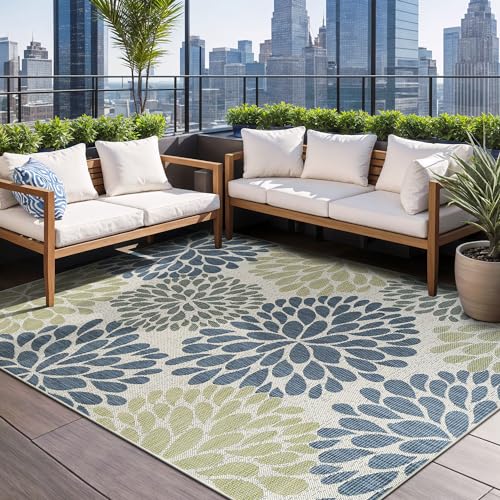 Outdoor Rug 5x7 Modern Exotic Tropical Leaf Area Rugs for Indoor and Outdoor Patio Deck Porch Garden Water Resistant Washable Outside Carpet
