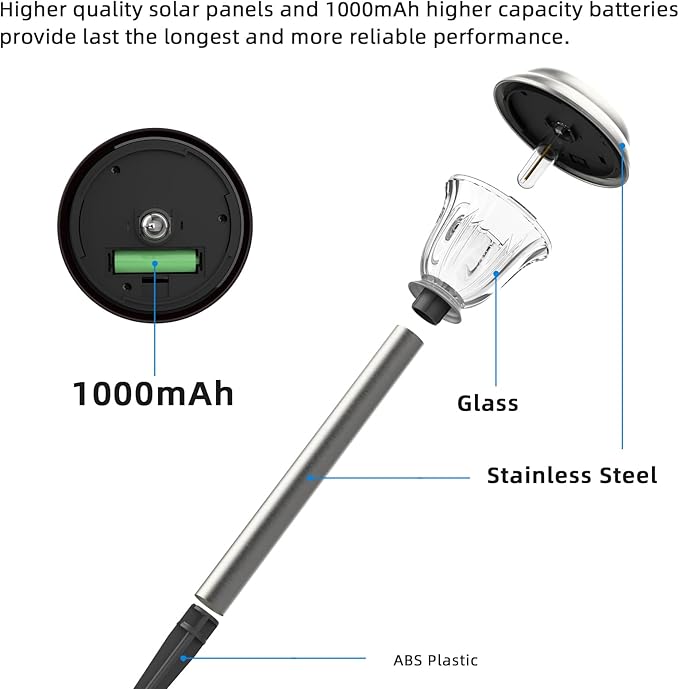 DERAYSION Solar Lights Outdoor Waterproof, Brushed Stainless Steel Glass Solar