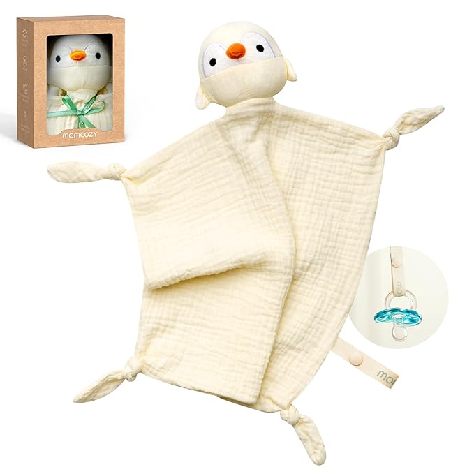 Momcozy Penguin Loveys for Babies with Cotton - Soft Security Blanket for Boy or Girl for Self-Soothing On-The-Go-Portable & Anti-Drop Design - Newborn Gift，Must Have（Yellow 14 inch）