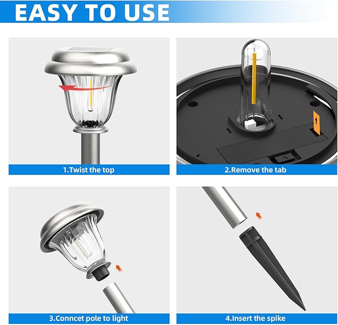 DERAYSION Solar Lights Outdoor Waterproof, Brushed Stainless Steel Glass Solar