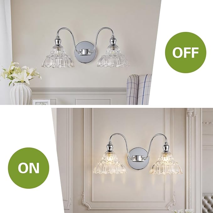 Chrome 2-Light Wall Sconces Bathroom Vanity Light Light Fixtures Modern Vanity