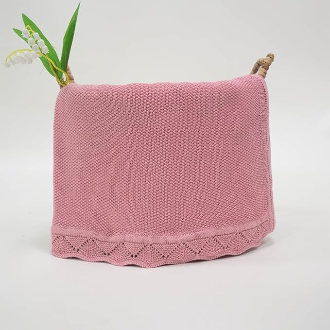 Baby Knit Blanket Soft Breathable Cotton Scallop Border Blankets Newborn Knitted Blanket Swaddle Blankets Gifts for Baby Newborn Toddler Shower Boy Girl New Mom Birthday Christmas RP 30x40