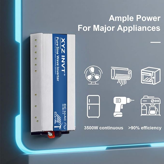 3500W Pure Sine Wave Inverter 24V to 120V AC, 7000W Peak Power - Portable Power Converter for Solar System, Off-Grid Home, RV, Truck & Camping