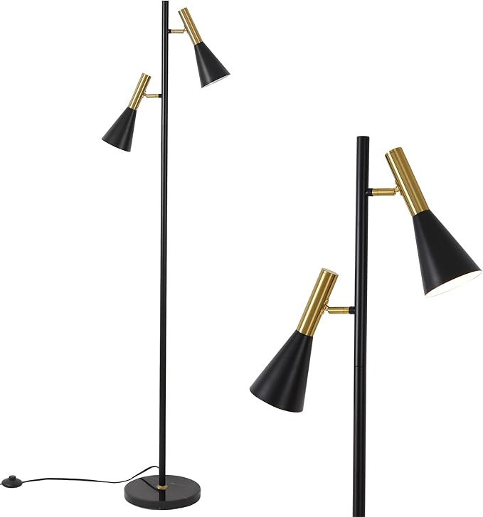 Modern Floor Lamp with 2 Adjustable Head Tall Pole Uplight