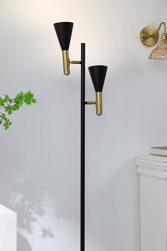 Modern Floor Lamp with 2 Adjustable Head Tall Pole Uplight
