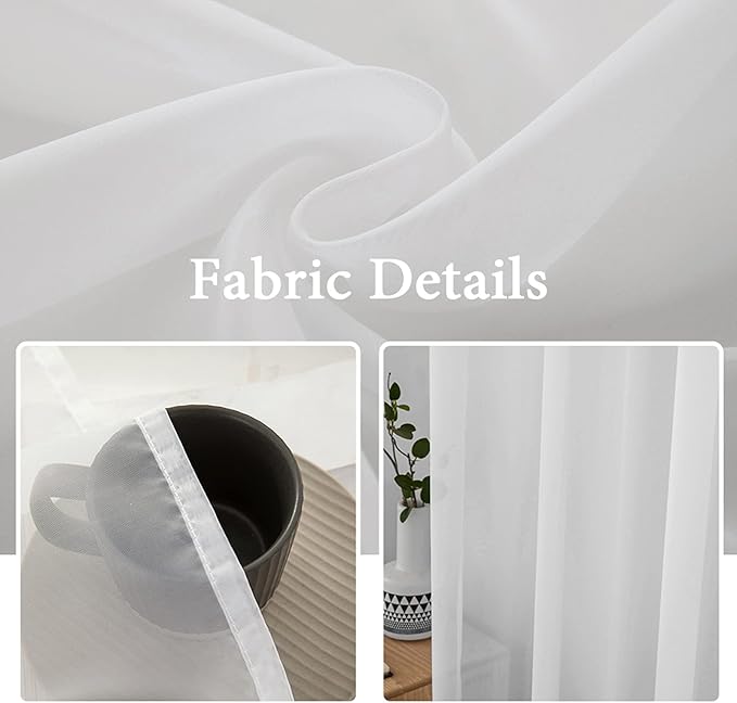 MIULEE 2 Panels Solid Color White Sheer Window Curtains Elegant Window Voile Panels/Drapes/Treatment for Bedroom Living Room (54 X 54 Inches White)