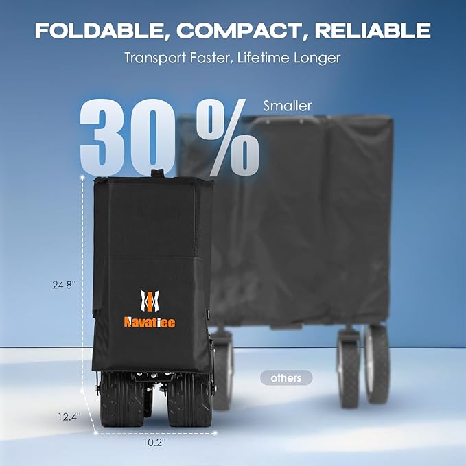 Navatiee 48'' Extra Long Collapsible Wagons Carts Foldable, 440Lbs Heavy Duty Folding Beach Wagon with All-Terrain Big Wheels, 300L Capacity Utility Garden Carts for Camping, Sports