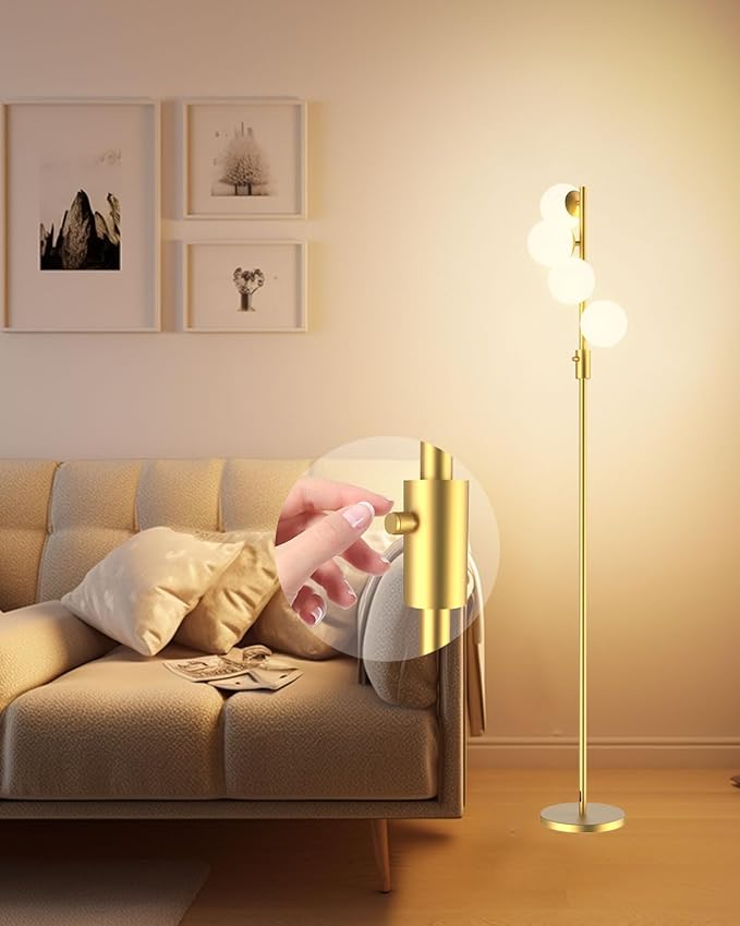 Lightdot 64IN Dimmable Globe Floor Lamp, Modern Gold Standing Lamps