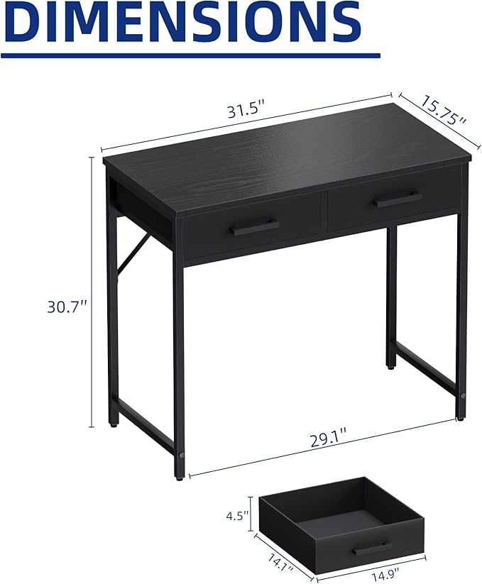 Pamray 32 Inch Small Computer Desk with 2 Drawers for Bedroom Study Writing Home Office Table for Small Spaces Marble