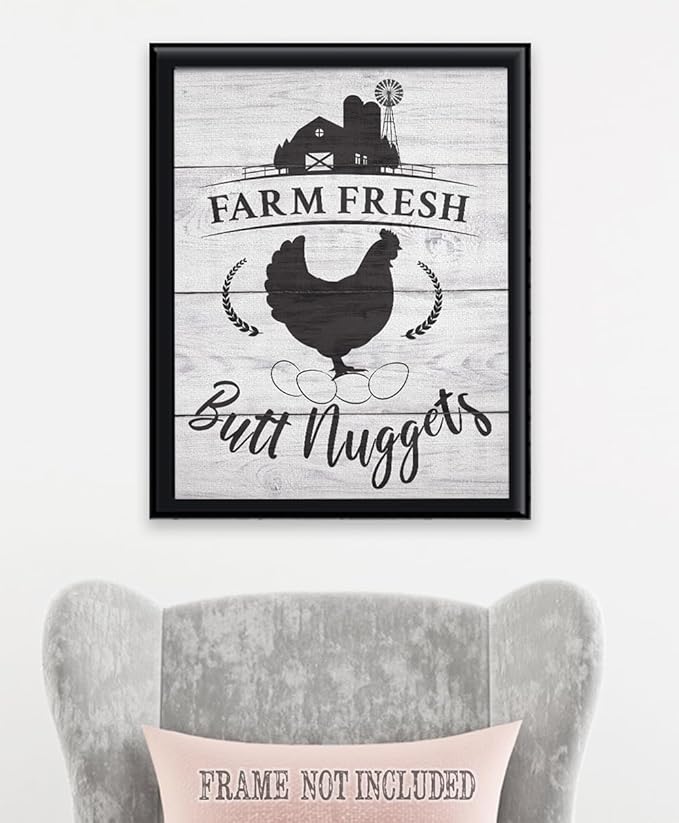 Farm Fresh Butt Nuggets - Farm Animal Chicken Coop 16x20 Stretched Canvas, Funny Chicken Sign for Farmhouse Decor, Rustic Country Wall Art, Kitchen Decor, Farm Fresh Eggs Wall Art, Cottagecore Style