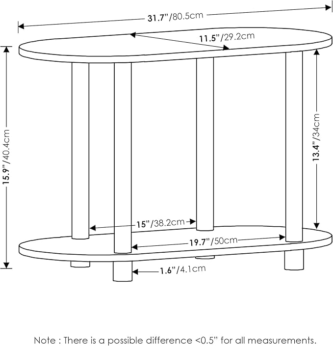 Furinno Turn-N-Tube No Tools Modern Oval Side Table, White/Virgin White