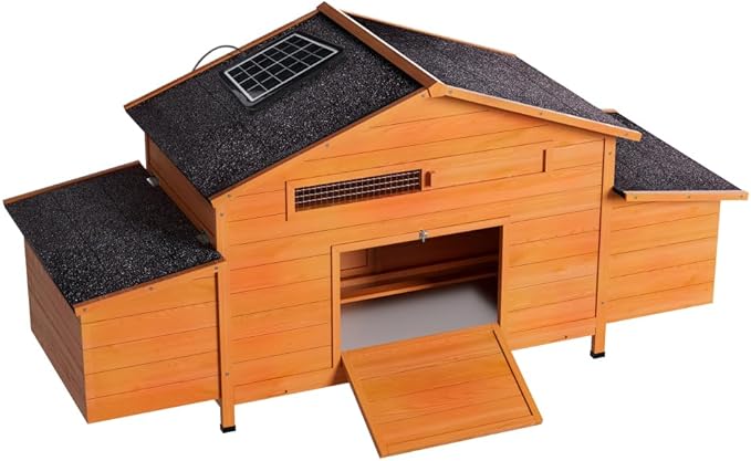 Solar-Powered Automatic Chicken Coop with Weatherproof Cover 2 Nesting Boxes Timer Light Sensor Ventilated Outdoor Poultry Cage with Pull-Out Tray