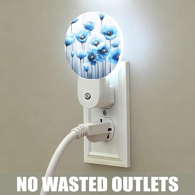 Plug-in Poppy Flowers Night Light Blue Floral Night Lights Plug into Wall