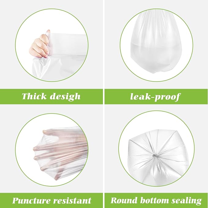 Teivio 3 Gallon(Fit 3-3.2 Gal)260 Counts Strong Trash Bags 3 Gallon 3.2 Gallon Garbage Bags by Teivio, Bathroom Trash Can Bin Liners, Small Plastic Bags for Home Office Kitchen Kitchen(Clear)