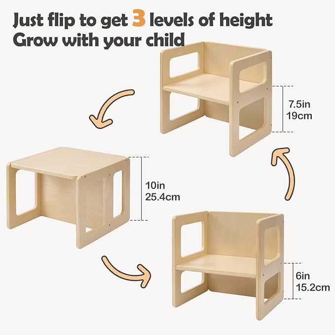 FUNLIO Height Adjustable Montessori Weaning Chair for Age 1-3, Quality Solid Wooden Chair, for Eating/Reading/Playing,Montessori Furniture with CPC Certified - Natural（2pcs）