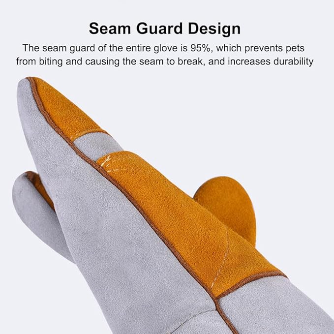 Pilipane Animal Handling Gloves Bite Proof Scratch Leather Pet Gloves for Cat Dog Bird Snake Handling Veterinarians Groomers Zoo Workers Gray Yellow 23.6 Inches (60cm Yellow Thickened)