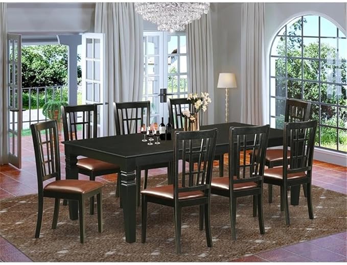 East West Furniture LGNI9-BLK-LC 9 Piece Kitchen Table & Chairs Set Includes a Rectangle Dining Room Table with Butterfly Leaf and 8 Faux Leather Upholstered Chairs, 42x84 Inch, Black